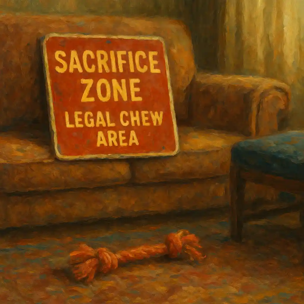 Chew Destruction: Create “Sacrifice Zone” — Legal Chew Area; Fix Chew Toy; Cover Furniture; Rotate