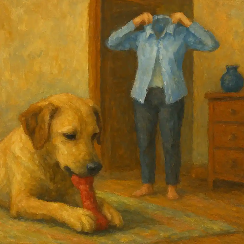Dog Panics When You Get Dressed: Change Setup — Dog in Zone; Chew Item; You Dress Quietly; Then Training