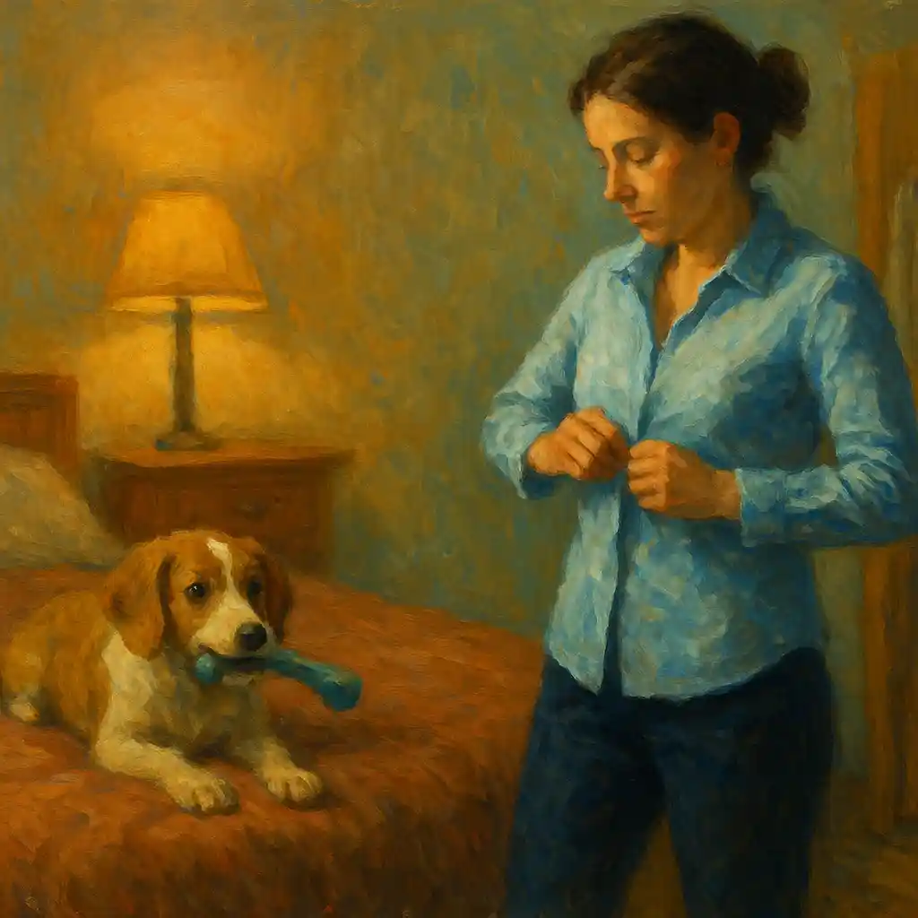 Dog Panics When You Get Dressed: Change Setup — Dog in Zone; Chew Item; You Dress Quietly; Then Training