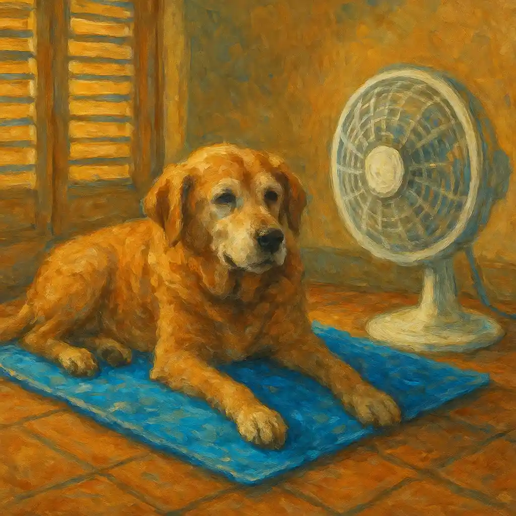 Senior Dog in Summer: Cool Apartment Without AC — Shutters; Safe Fan; Cooling Mat