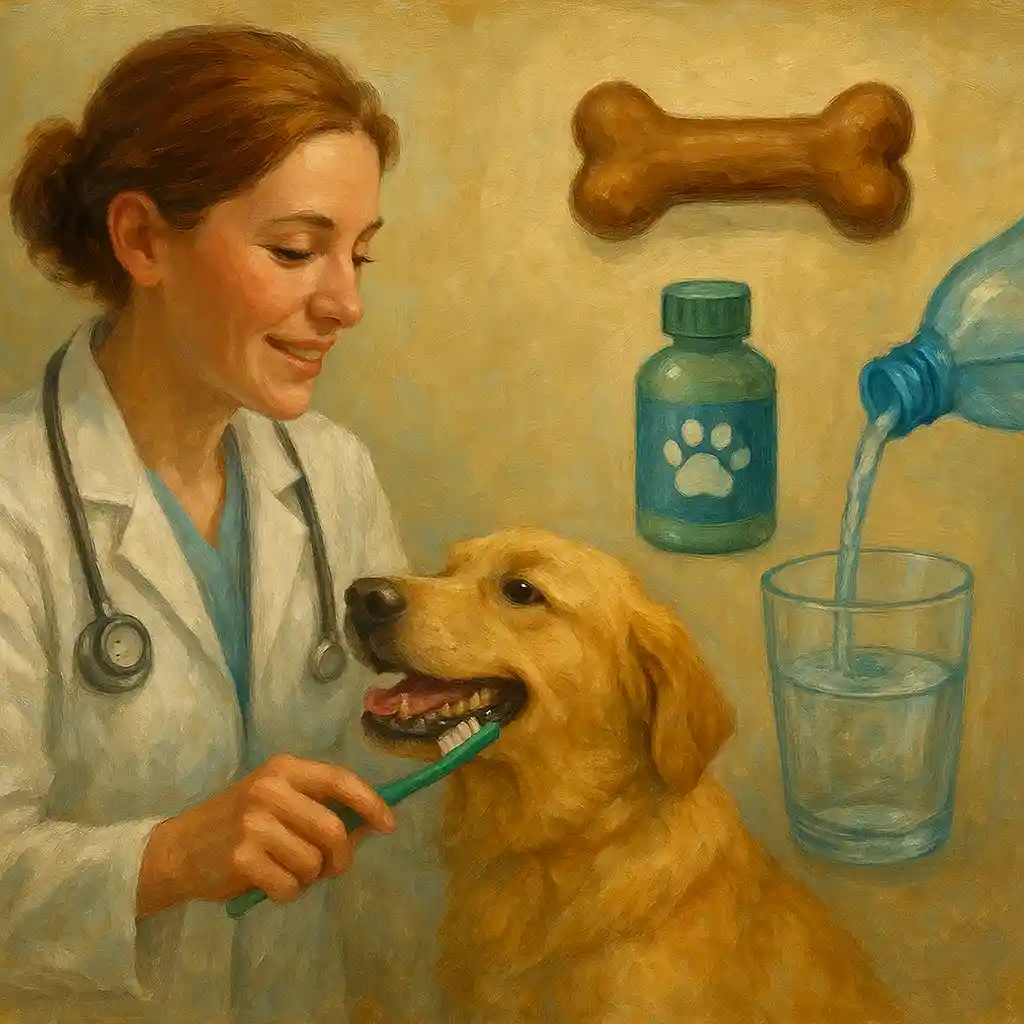 Teeth: Reduce Tartar Without Hard Bones — Brush; Soft Chew; Water Additive Only After Check; Vet