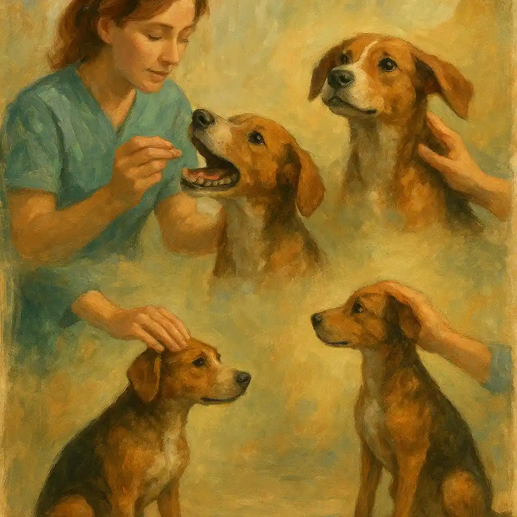 Vet Training: Open Mouth/Ears Show — 3 Exercises; 2 Minutes; Daily; Reward