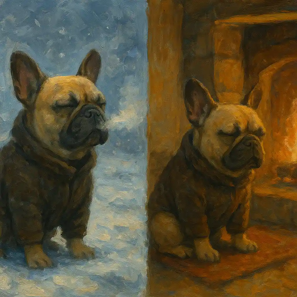 French Bulldog Breathing in Cold Air: Winter Tips for Shorter Walks, Warming Up Inside, Coats, and Rest 1 Winter: Cold Air & Frenchie Breathing — Shorter; Warm Up Inside; Possibly Coat; Rest After